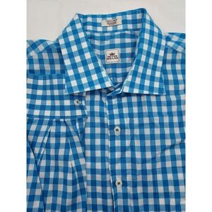Peter Millar Mens Blue Gingham Checkered Button Down Shirt Extra Large XL